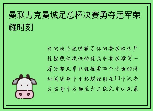 曼联力克曼城足总杯决赛勇夺冠军荣耀时刻 曼联力克曼城足总杯决赛勇夺冠军荣耀时刻